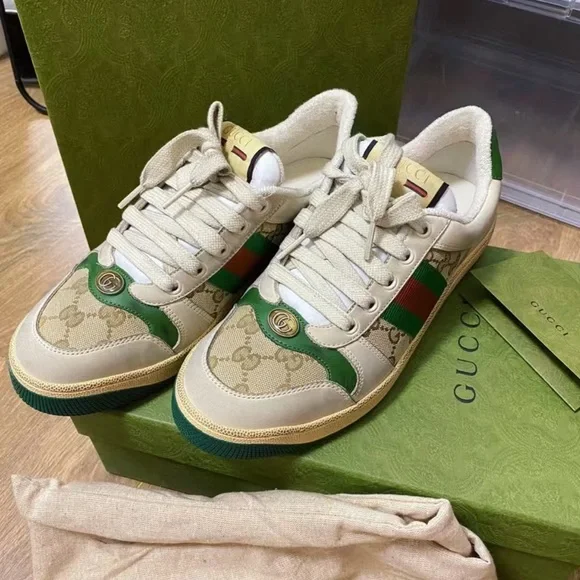 Gucci Beige and Green Women's Sneakers - Picture 1 of 5